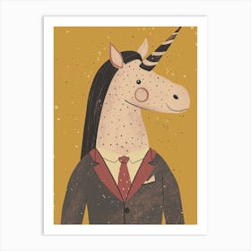 Unicorn In A Suit & Tie Mustard Muted Pastels 4 Art Print