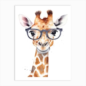 Smart Baby Giraffe Wearing Glasses Watercolour Illustration 3 Art Print
