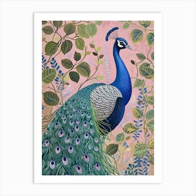 Folky Floral Peacock With The Winding Leaves 2 Art Print