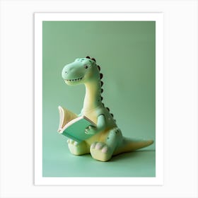 Pastel Green Toy Dinosaur Reading A Book Art Print