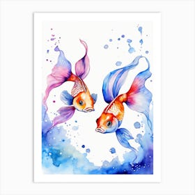 Twin Goldfish Watercolor Painting (74) Art Print