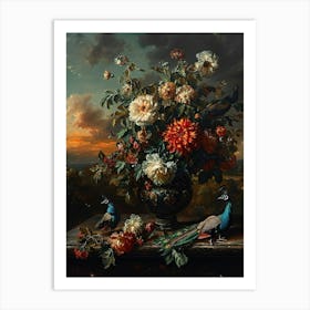 Baroque Floral Still Life Peacock Flower 1 Art Print