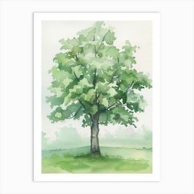 Linden Tree Atmospheric Watercolour Painting 8 Art Print