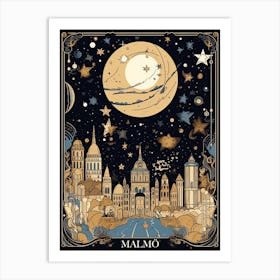 Malmö, Sweden, Tarot Card Travel  Line Art 2 Art Print