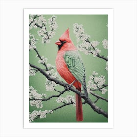 Ohara Koson Inspired Bird Painting Cardinal 2 Art Print