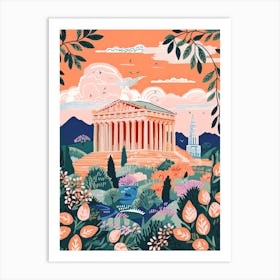 Parthenon   Athens, Greece   Cute Botanical Illustration Travel 3 Art Print