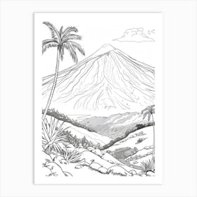 Mount Teide Spain Color Line Drawing (4) Art Print