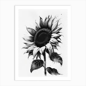Sunflower Symbol Black And White Painting Art Print