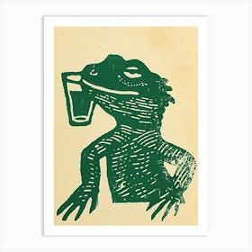 Lizard Drinking A Cocktail Bold Block Art Print