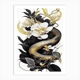 Forest Pit Viper Snake Gold And Black Art Print