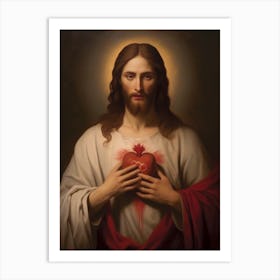 Sacred Heart Of Jesus, Oil On Canvas Portuguese School, 19th Century 004 Art Print