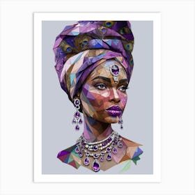 Regal Elegance Of Geometric Portrait with Amethyst Jewels Art Print