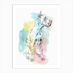 Pastel Great Dane Dog Watercolour Line Illustration 2 Art Print