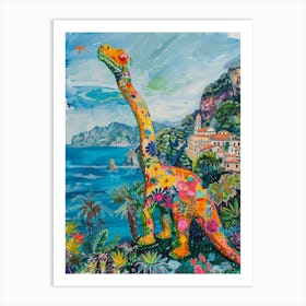 Dinosaur By The Amalfi Coast Painting 1 Art Print