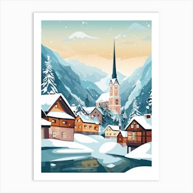 Vintage Winter Travel Illustration Hallstatt Austria 1 Art Print