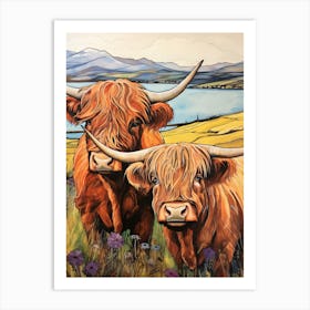 Linework Highland Cow Chestnut Illustration Art Print