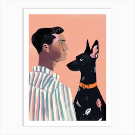 Illustration Of A Man And Dog Art Print