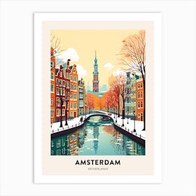 Vintage Winter Travel Poster Amsterdam Netherlands 3 Art Print