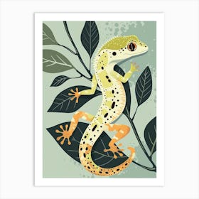 Lime Green Crested Gecko Abstract Modern Illustration 1 Art Print