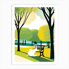 Woman Sitting On Park Bench 2 Vector art Art Print