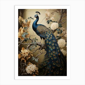 Dark And Moody Botanical Peacock 4 Art Print