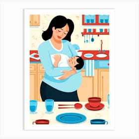 Pregnant Woman In The Kitchen Art Print