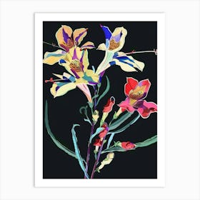 Neon Flowers On Black Snapdragon 4 Art Print