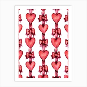 Hearts And Bows Red Ribbons Watercolor Art Print