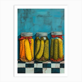 Pickles In Jars Blue Checkerboard 3 Art Print