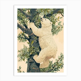 Polar Bear Cub Climbing A Tree Storybook Illustration 4 Art Print
