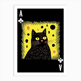 Playing Cards Cat Yellow And Black Art Print