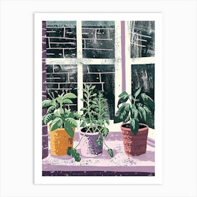 Potted Herbs On The Windowsil Illustration 3 Art Print