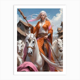 Warrior with white horses. Lady Samsara with Silver Firefly Art Print