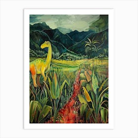 Dinosaur In A Field Of Crops Painting 1 Art Print