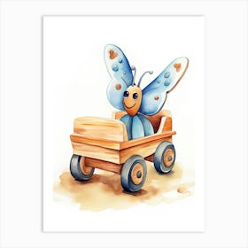Baby Butterfly On Toy Car, Watercolour Nursery 0 Art Print