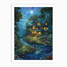 Fairytale House At Night 1 Art Print