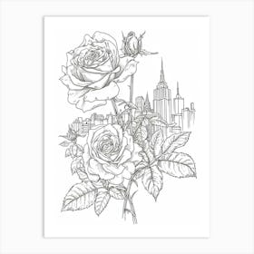 Rose Cityscape Line Drawing 4 Art Print