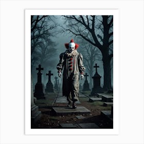 Freaky Clown In The Cemetery Art Print