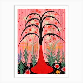 Pink And Red Plant Illustration Ponytail Palm 7 Art Print