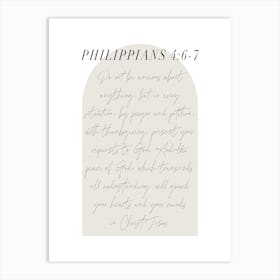 Do not be anxious about anything -Philippians 4:6-7 Minimal Boho Beige Arch Script Art Print