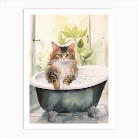 Laperm Cat In Bathtub Botanical Bathroom 1 Art Print