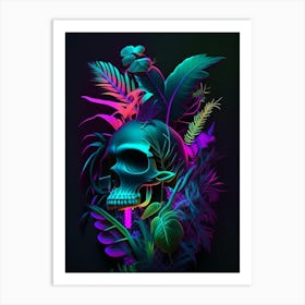 Skull With Neon Accents 1 Botanical Art Print