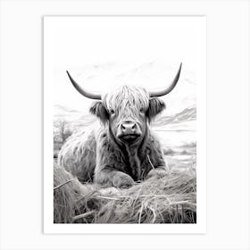 Highland Cow In The Hay 1 Art Print