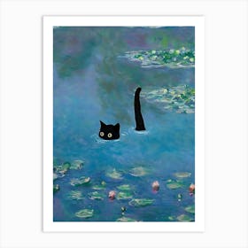 Cat In Water Lily Pond Art Print