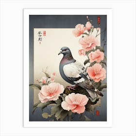 Pigeon With Flowers Art Print