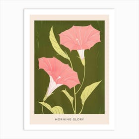 Pink & Green Morning Glory 4 Flower Poster Art Print