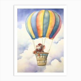 Baby Monkey In A Hot Air Balloon Art Print