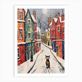Cat In The Streets Of Matisse Style London With Snow 4 Art Print