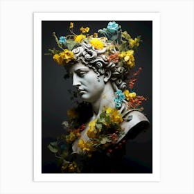 Ancient Greek statue with flowers Art Print