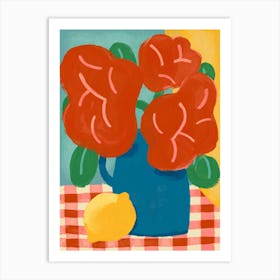 Brightly Colored Flower Vase On Kitchen Table Still Life Art Print
